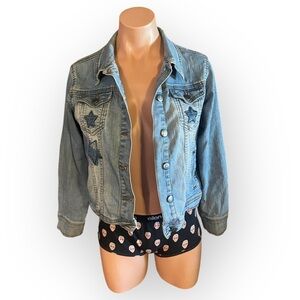 Obsess Women’s Small Stars Cropped Blue Jean Jacket